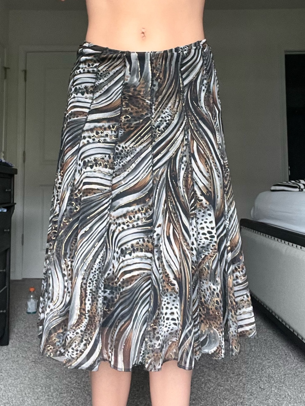 Frank Lyman Design Brown and Black Animal-Print Circle Skirt